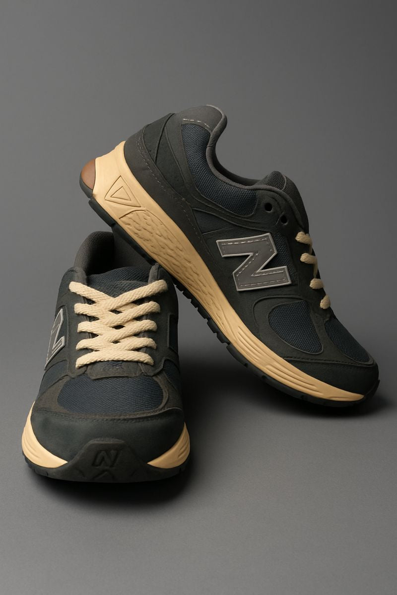 NB: Black and beige sneakers