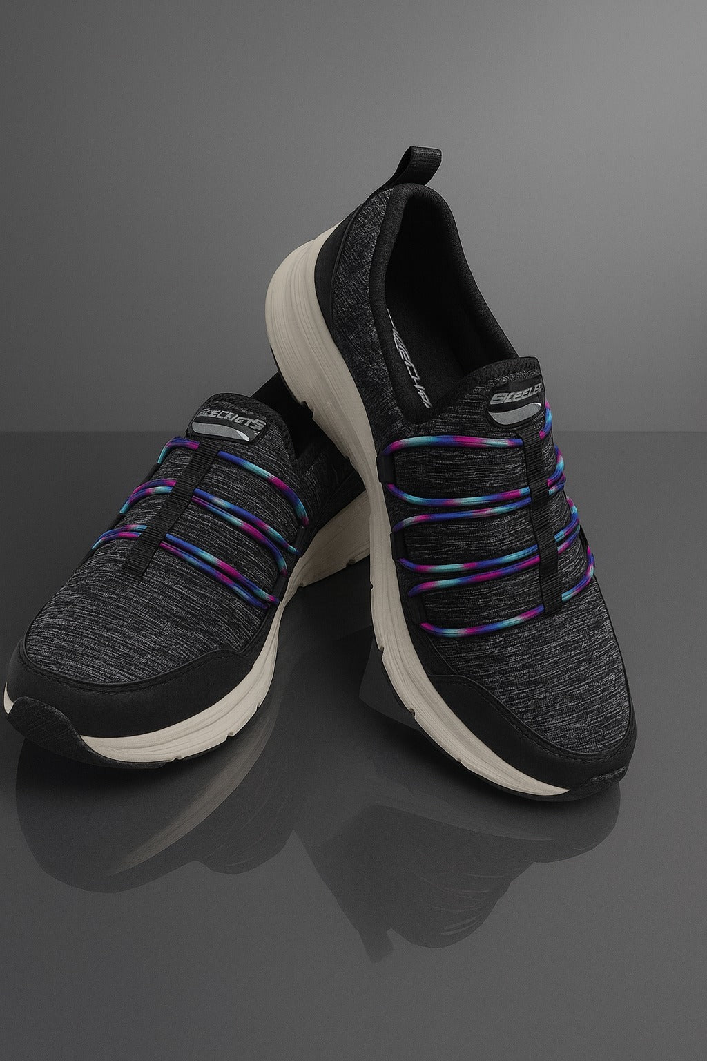 Skechers: Black with neon laces