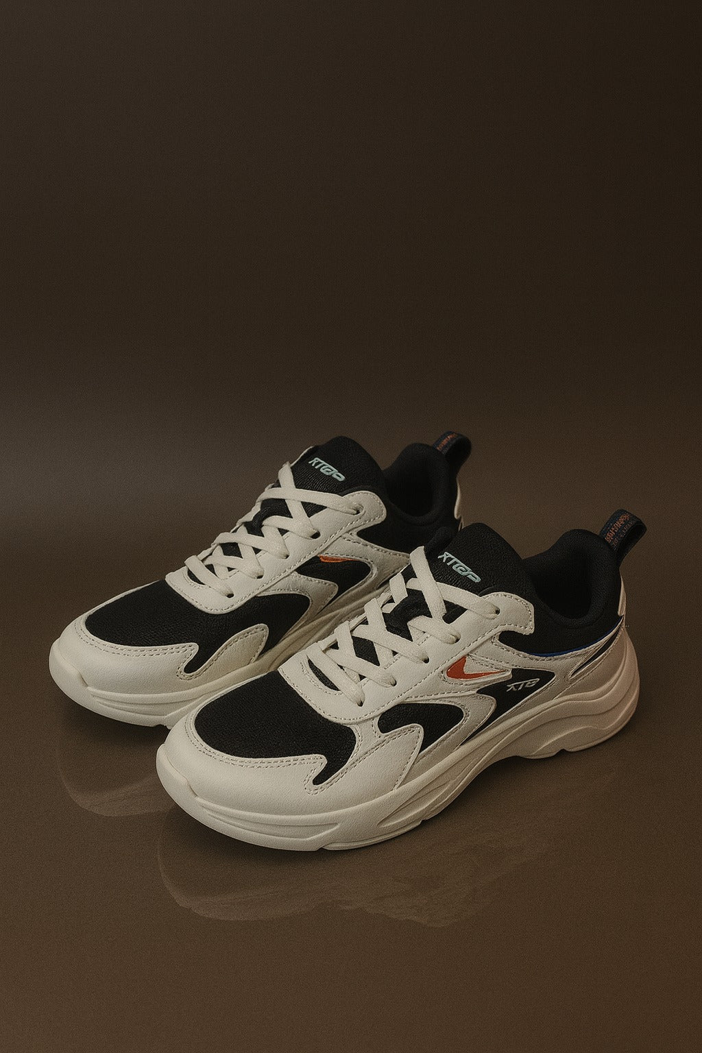 Xtep: White with Black geometric Pattern